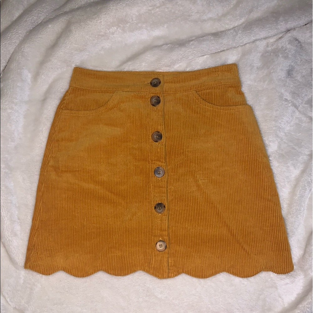 Yellow corduroy button up mini skirt